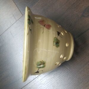 Glazed pottery berry bowl or orchid pot, flowers and butterfly's handmade signed